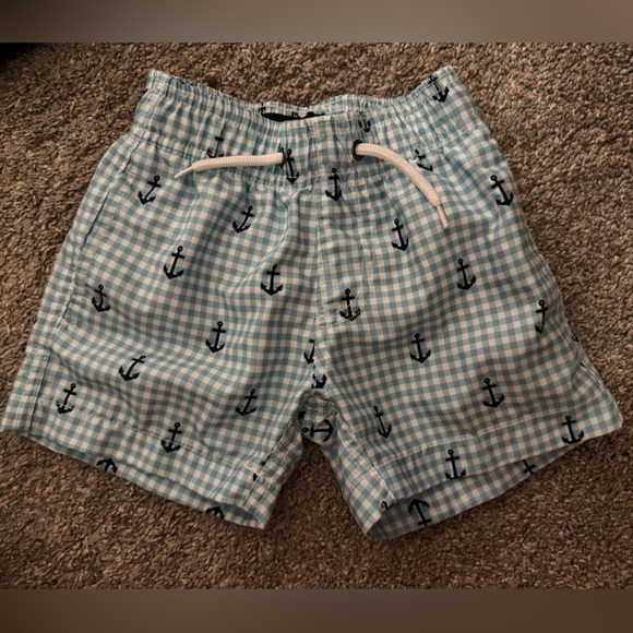 Nautical Anchor blue gingham Print Swim Trunks Surf & Swim 2T - Picture 1 of 4